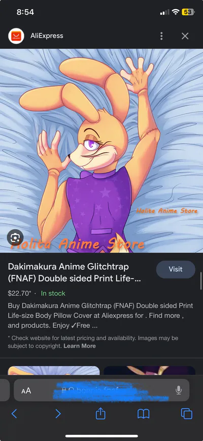 Dakimakura Anime Glitchtrap (FNAF) Double sided Print Life-size