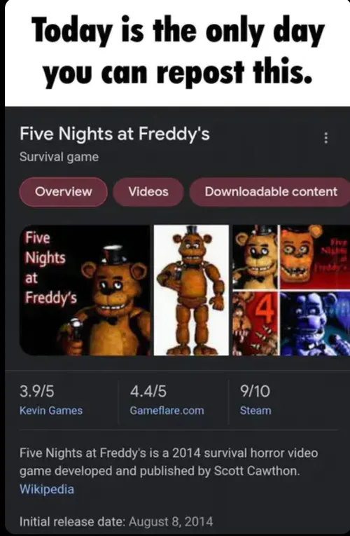YOU CAN ONLY CHOOSE ONE! what five nights at freddy's game do u