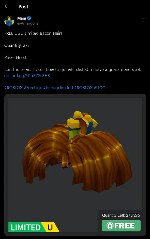 DeleteFalcon on X: Two more FREE Roblox hair UGC limited items that will  be released very soon! Credit - @LeaksEvents  / X