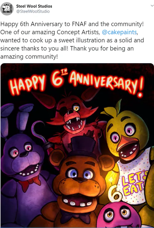 Thank you Scott for these 9 amazing years! Happy anniversary FNaF