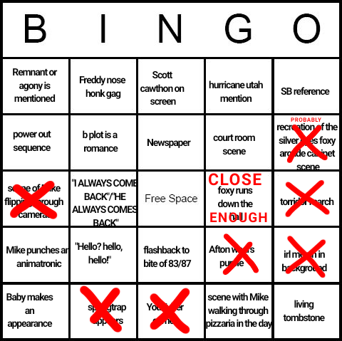 Five Nights at Freddy's Bingo! Bingo Card