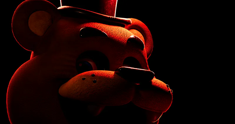 An image of Fazbear Rebrand Freddy looking at the viewer, bathed in Orange edgelighting