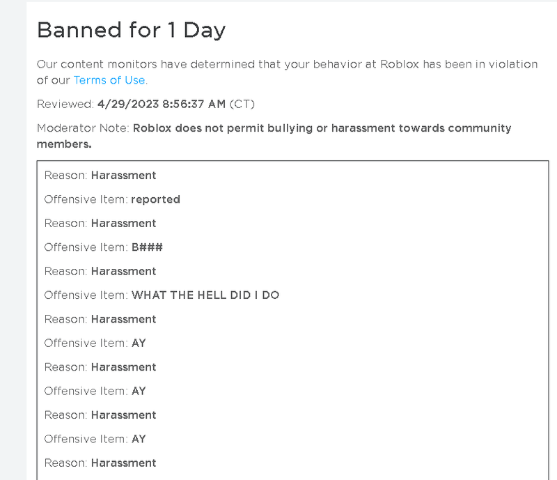 ROBLOX UPDATED BANS 183 DAYS 6 MONTHS BAN TIME 