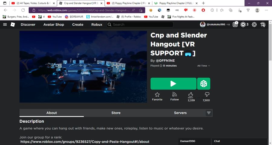 You Played Slender and CNP Hangout. - Roblox