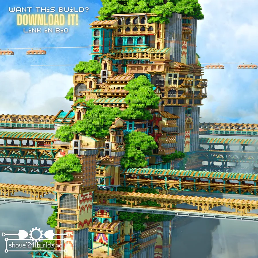 shovel241 on Game Jolt: A solarpunk city built in Minecraft