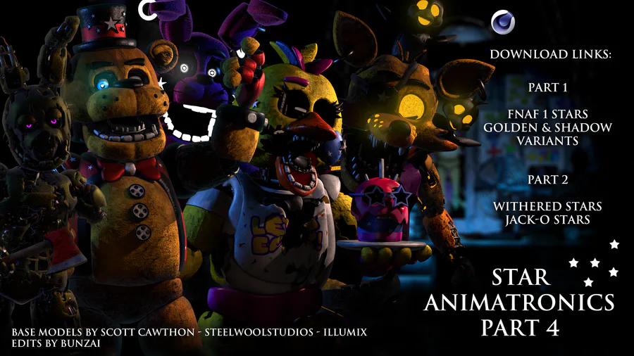 FNAF 4 C4D) MOST ACCURATE MODELS - ALL ANIMATRONICS SHOWCASE (models by  Scott Cawthon) 