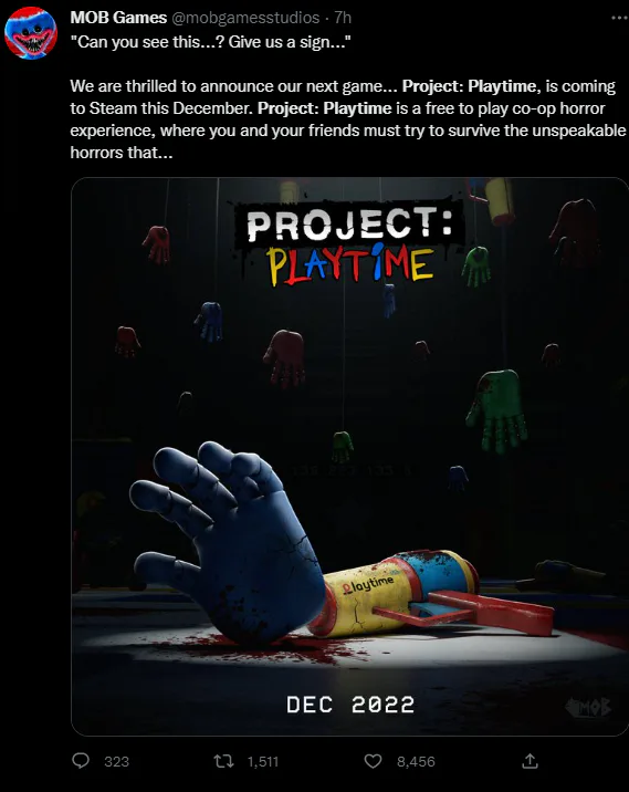 Mob Entertainment on X: Can you see this? Give us a sign We are  thrilled to announce our next game Project: Playtime, is coming to Steam  this December. Project: Playtime is a