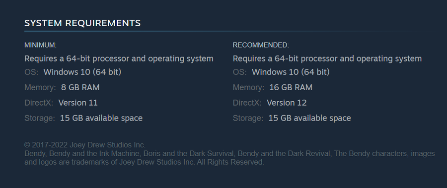 Bendy and the Ink Machine system requirements