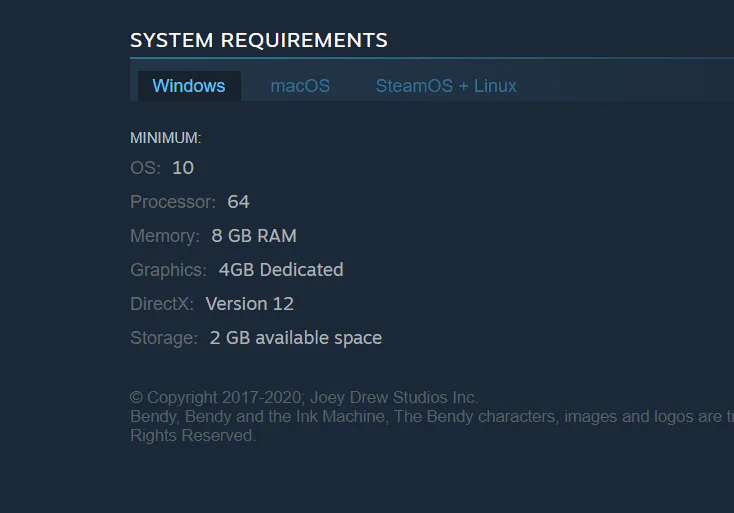 Bendy and the Ink Machine system requirements