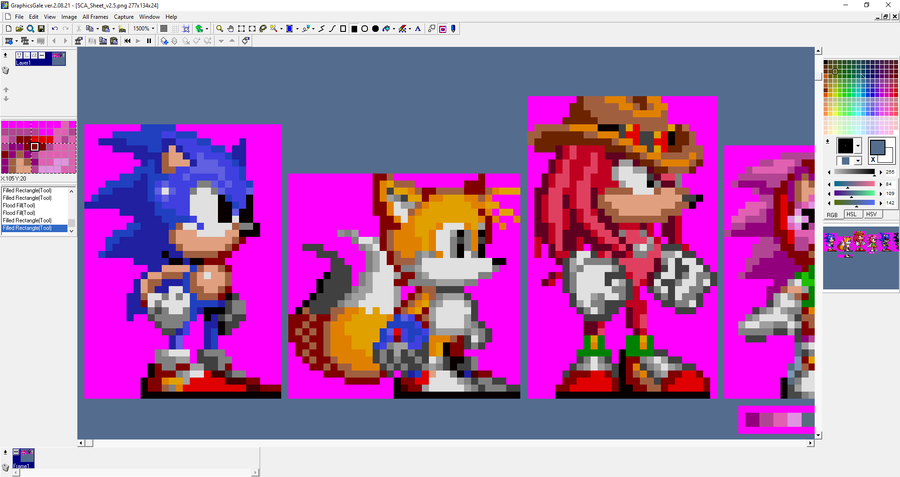 Sonic the Hedgehog - Tails, Amy, and Sonic sprite grid