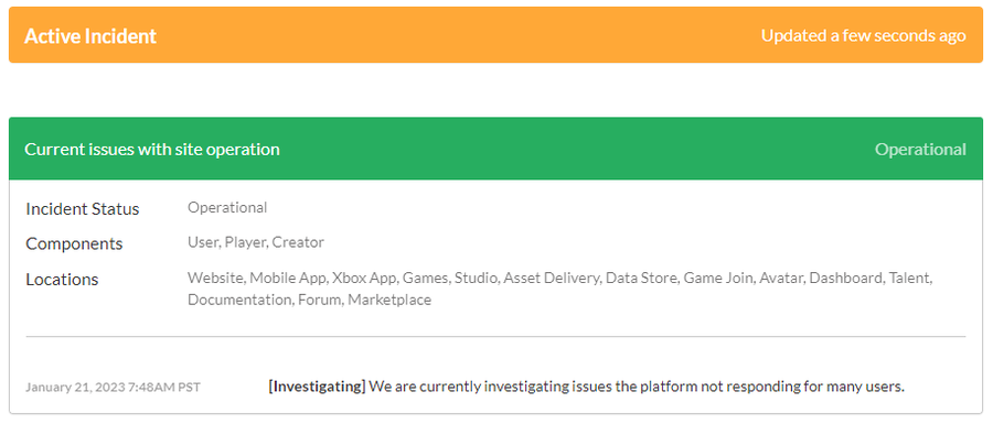 Pinky3 on Game Jolt: Roblox is down. But the incident status is