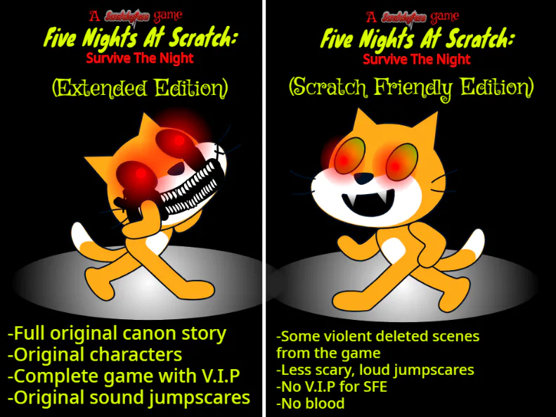 So I'm making a fnaf game. I won't post this on the scratch website since  it's too scary. I will try to add it to game jolt. Here are some of the