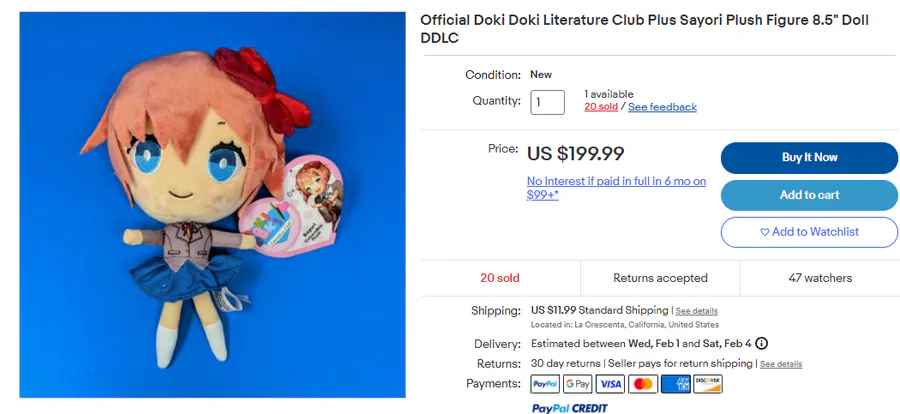 Official Doki Doki Literature Club Plus Sayori Plush Figure 8.5 Doll DDLC