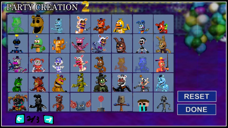 FNAF World Ultimate: Concept Art for the Party Creation screen