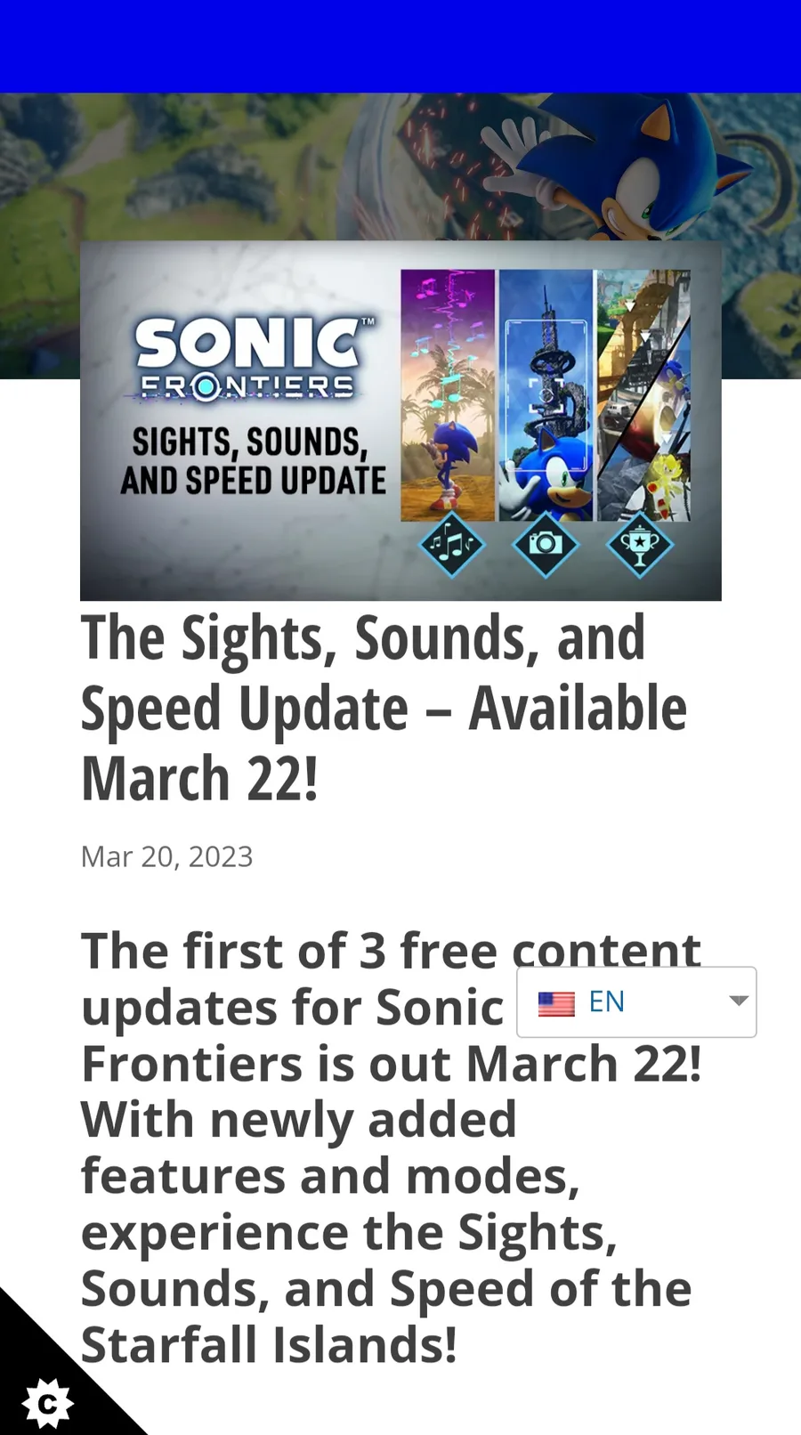 The Sights, Sounds, and Speed Update – Available March 22! - Sonic the  Hedgehog