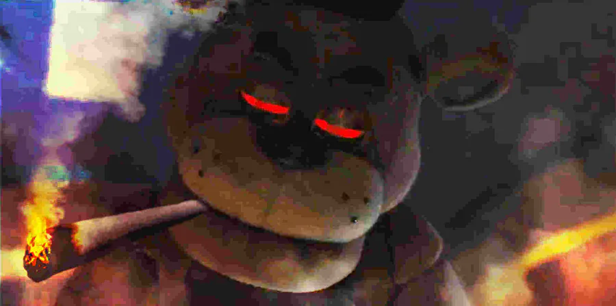 Satirical illustration of freddy fazbear smoking