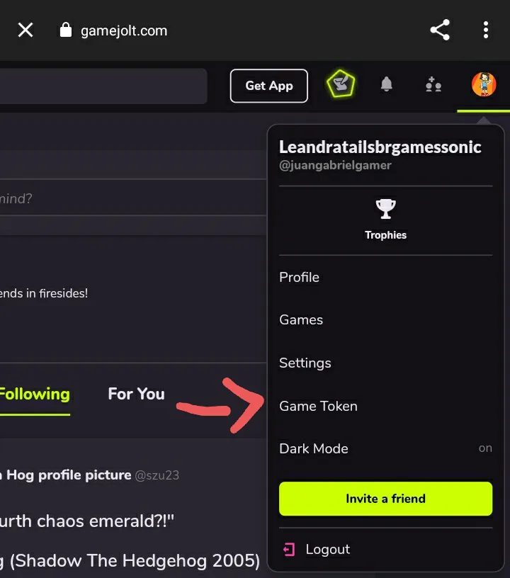How to find your user token - Game Jolt