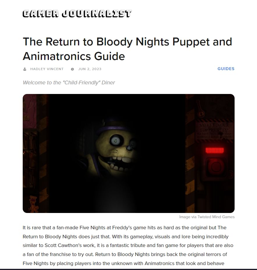 Fredbear 2.0 (The Return to Bloody Nights), The FNAF Fan Game Wikia