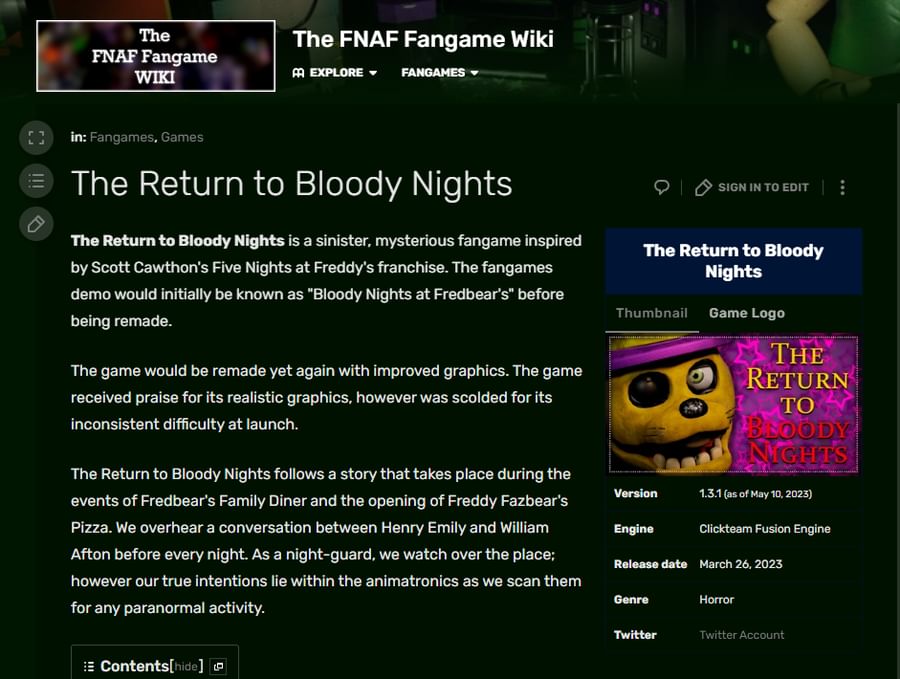 Fredbear 2.0 (The Return to Bloody Nights), The FNAF Fan Game Wikia