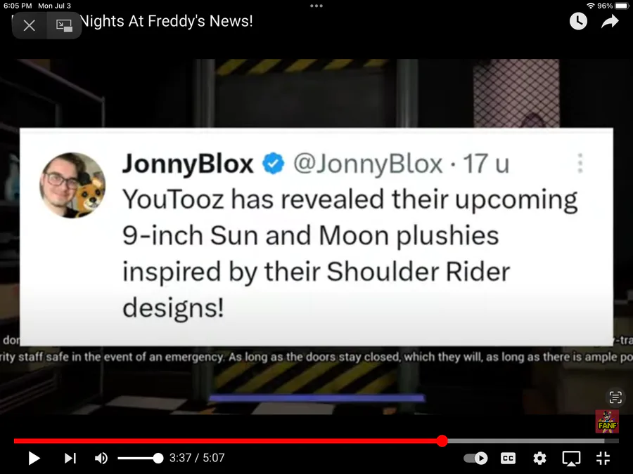 Five Nights at Freddy's Sun Shoulder Rider 6-Inch Plush