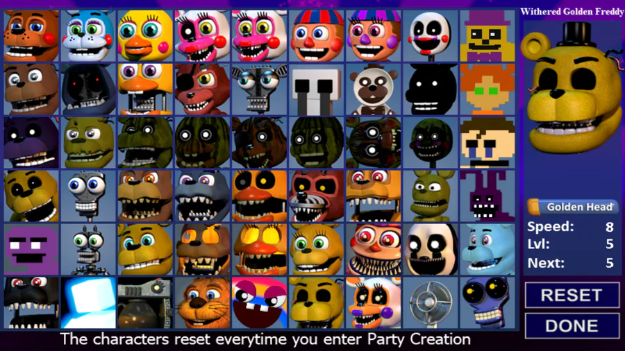 FNAF World Ultimate: Concept Art for the Party Creation screen