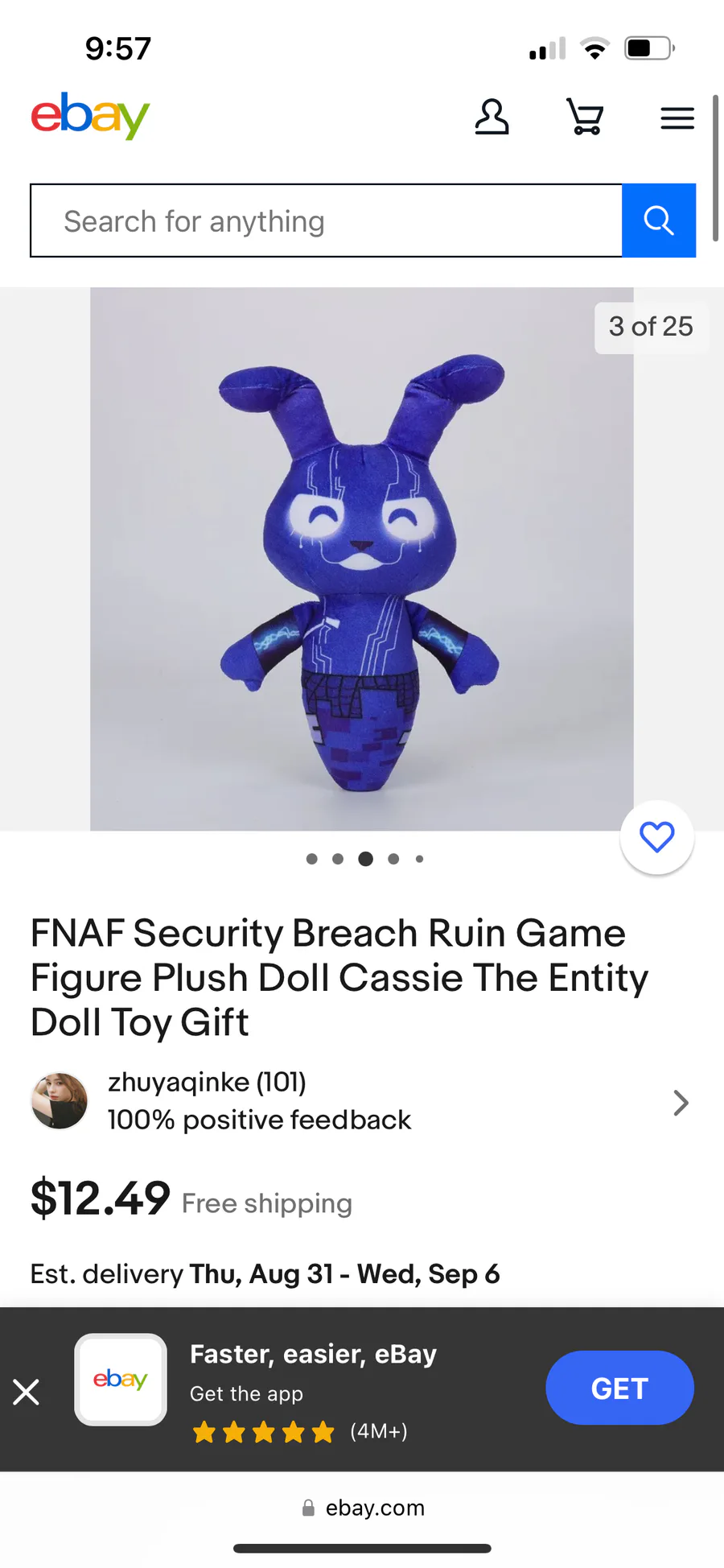 FNAF Security Breach Ruin Game Figure Plush Doll Cassie The Entity