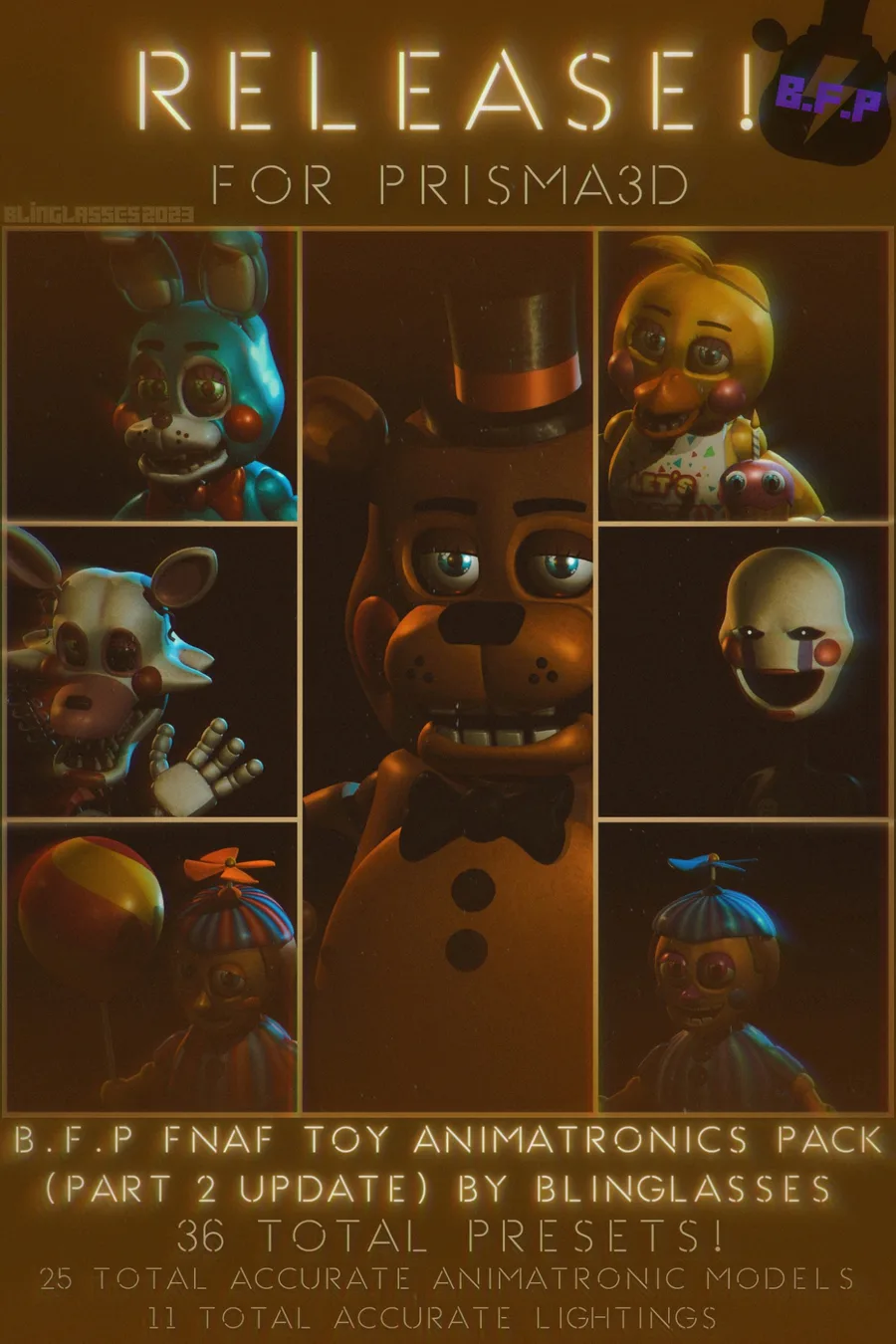 FNAF 2020, Concept Animatronics Recreated in 3D + Poster.