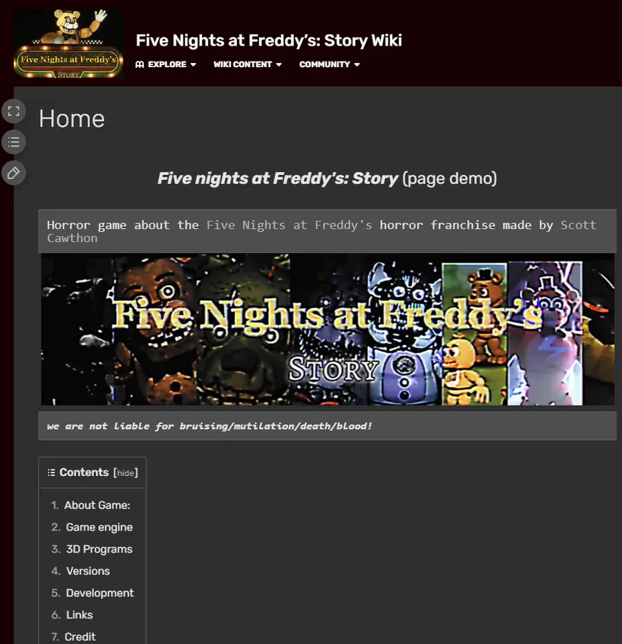 Five Nights at Freddy's 2 (Demo), Five Nights at Freddy's Wiki