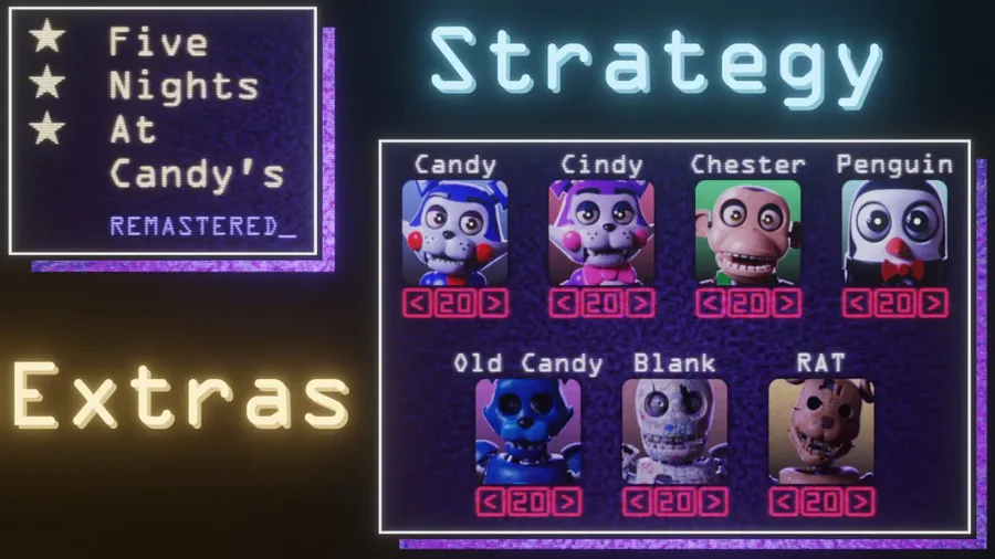 Five nights at Candys, Blank, Candy, Old Candy, Rat, Cindy