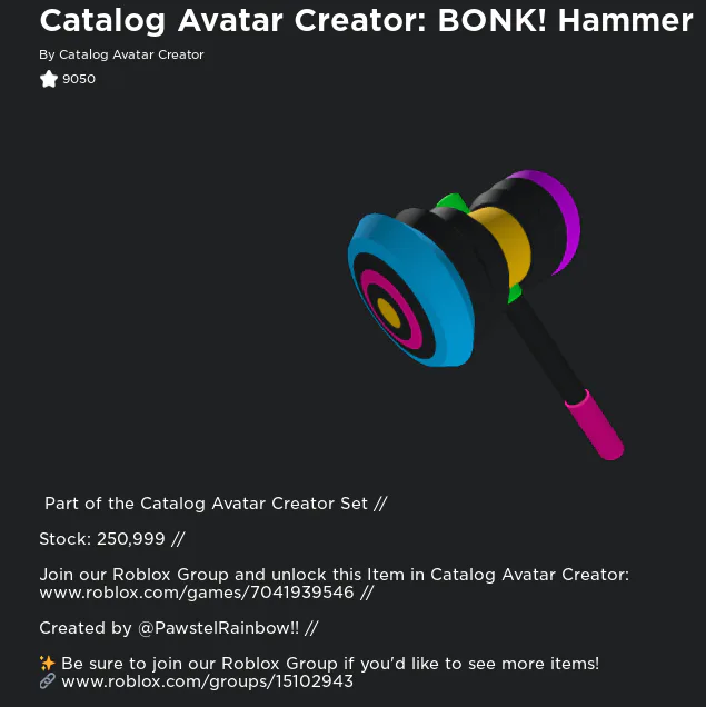 Catalog Avatar Creator: BONK Hammer! - Roblox