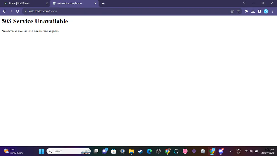 The Roblox website and Studio are inaccessible (Error 503 on