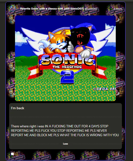 Good day firesides in gamejolt that I got time out by SonicD07 on