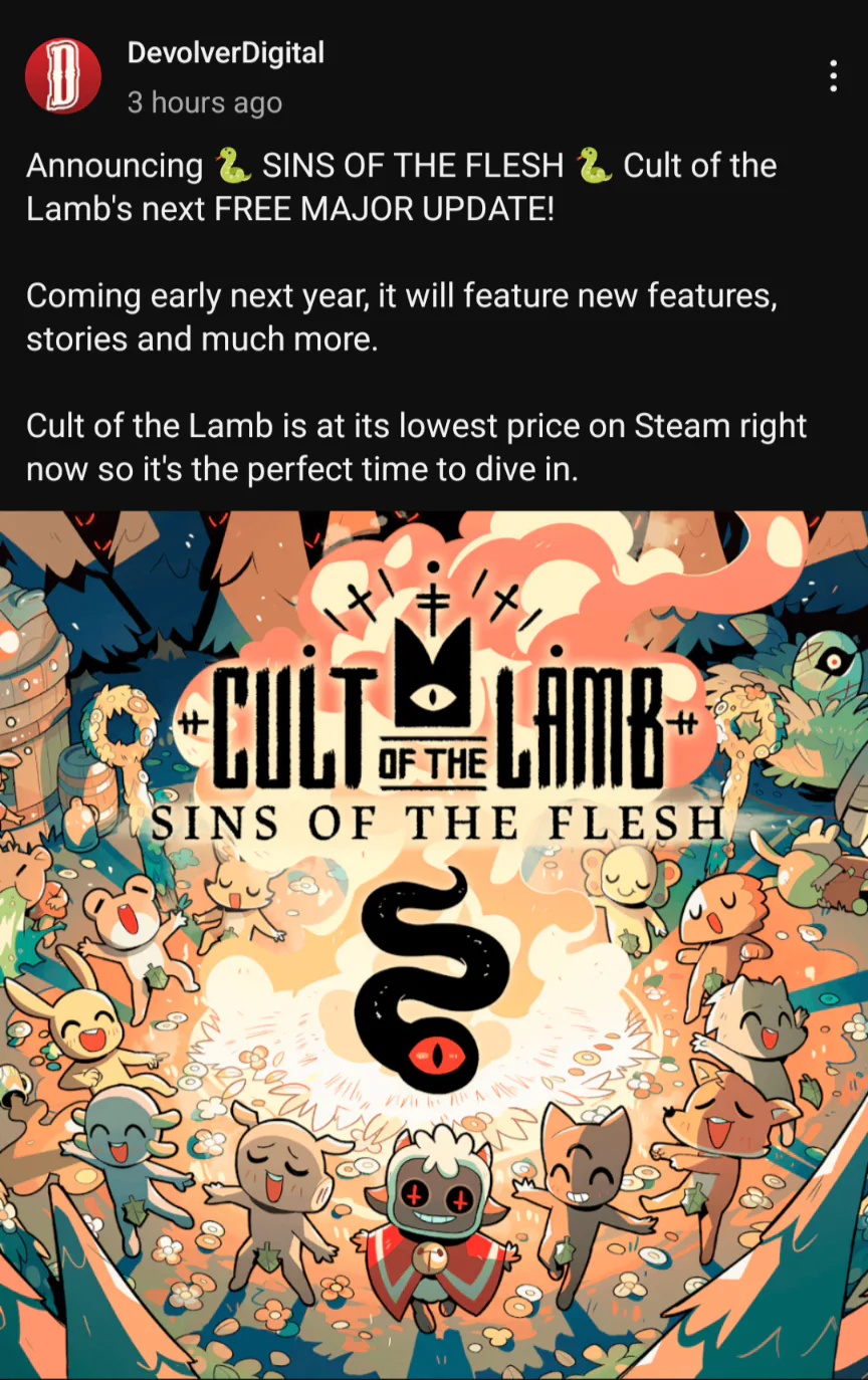 Cult of the Lamb to Get Significant Free Sins of the Flesh Update in 2024