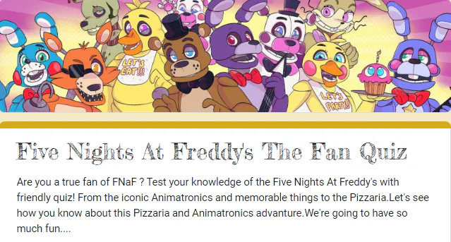 Quiz de qual os nomes de animatronics de fnaf