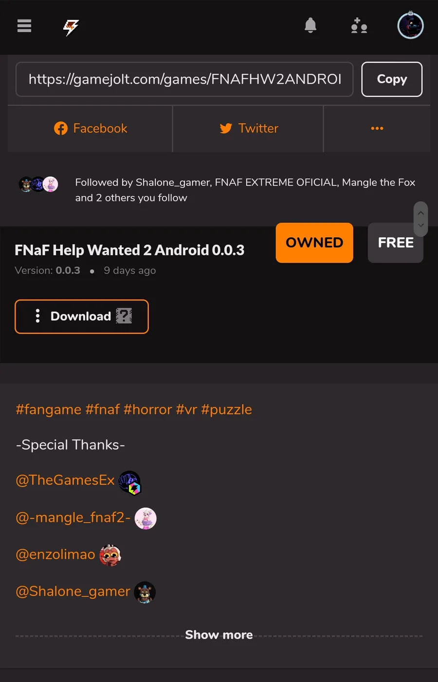 Thanks! FNaF Help Wanted 2 Android (Fanmade) https://gamejolt.com/g... -  FNaF Help Wanted 2 Android (Fanmade) by PhoenixStudiosYT