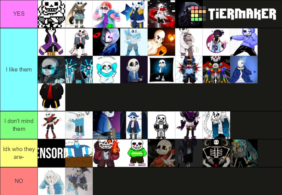 Create a Undertale Sans AUs Tier List - TierMaker