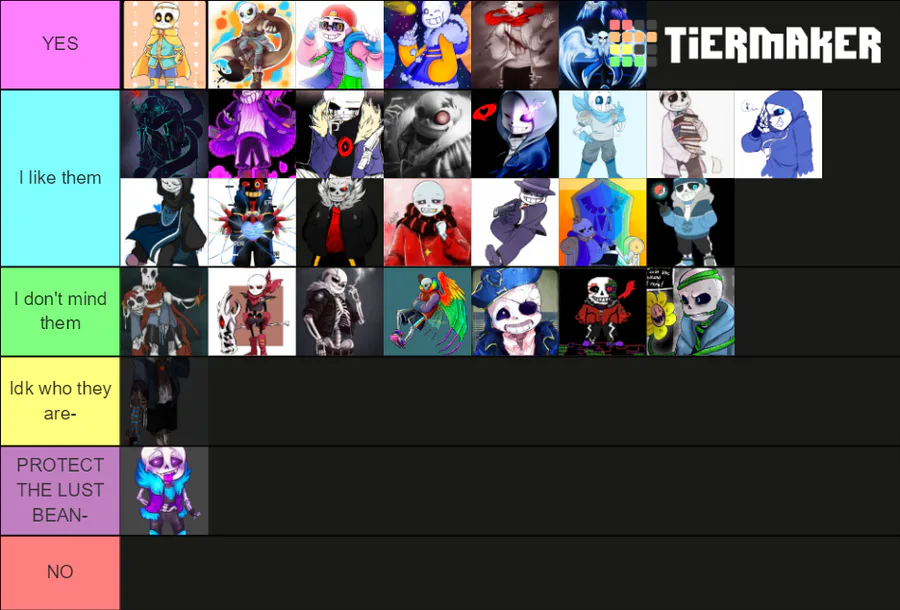 NOT ACTIVE] on Game Jolt: Some random Sans Au tier lists I made