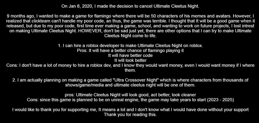 Cancelled Source Code Will Be Public Ultimate Cleetus Night By Ethansean0607 Game Jolt - ultimate crossover roblox codes