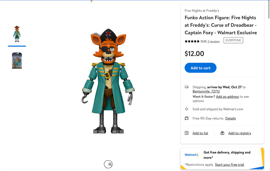 Funko Action Figure: Five Nights at Freddy's: Curse of Dreadbear - Captain  Foxy - Walmart Exclusive