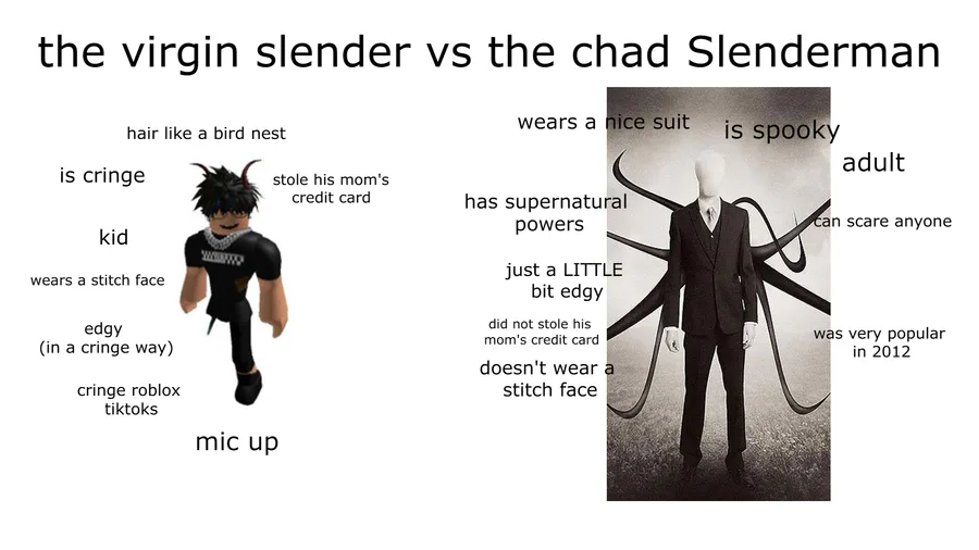 Virgin roblox kid vs chad no face slender man - Imgflip