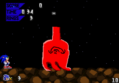 Sonic fighting the boss in Amazing Asteroids Act III
