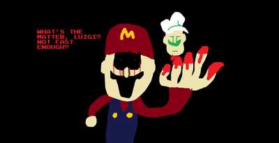 Mario.exe holding the head of Luigi