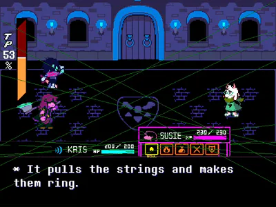 It pulls the strings and makes them ring.