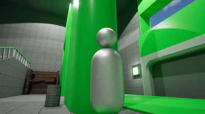 Interact with interactive objects and objects (you can kick the trash can :)