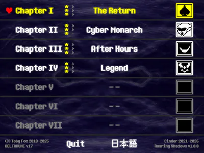 Mostly completed Chapter Select (with 1 Shadow Crystal missing)