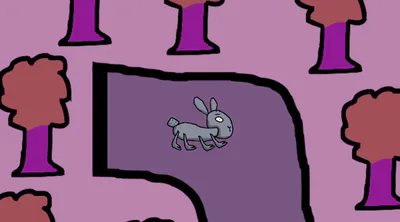 Scrunklose walks through a purple area.