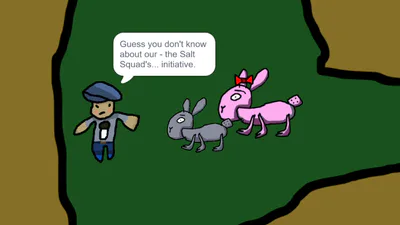 A Salt Squad member talks to Scrunklose.