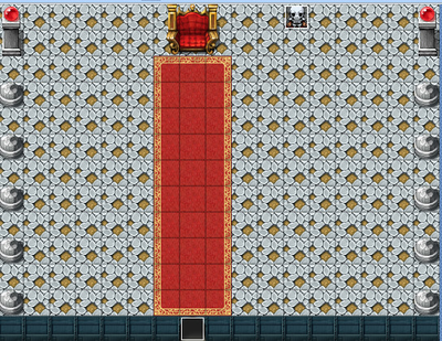 This is an incomplete depiction of Asgore's Throne with Papyrus standing near his chair.