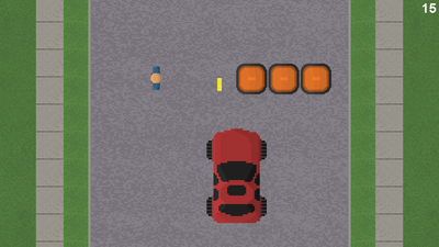 This shows the car switching lanes into a lane with a person to avoid cones. A horn can be sounded so that the people will run off the road.